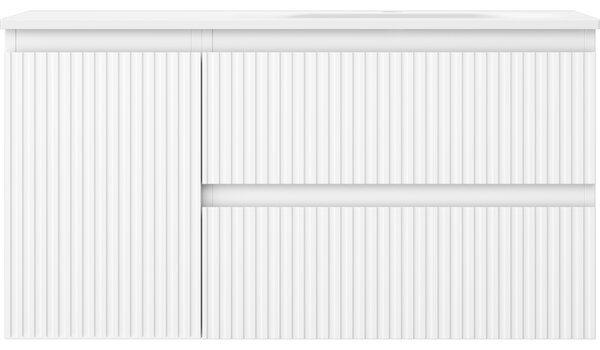 Mexen Rivel, mobilier baie 90 cm cu lavoar dreapta Vela, 2S, 1D, canelat, alb mat, 91A23-09047-3-BBFFF01-W23P01