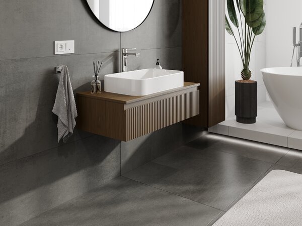 Mexen Rivel, mobilier baie 90 cm, 1 sertar, canelat, nuc, 91A20-09023-1-BF86