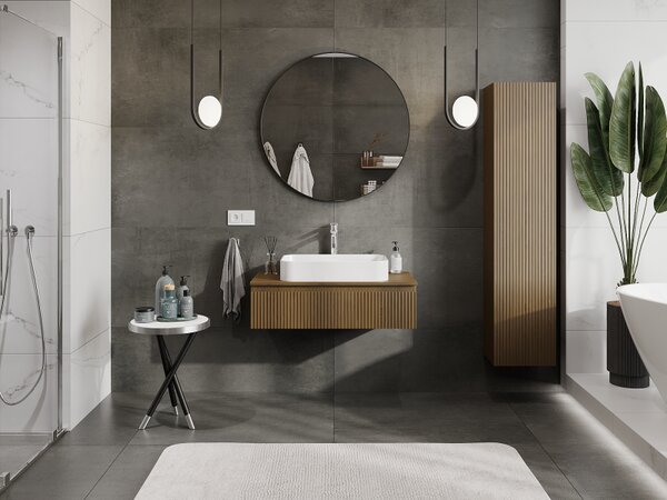 Mexen Rivel, mobilier baie 90 cm, 1 sertar, canelat, nuc, 91A20-09023-1-BF86