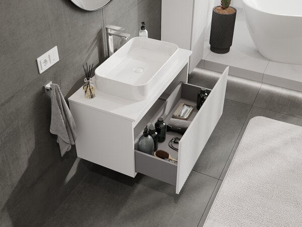 Mexen Rivel, mobilier baie 90 cm, 1 sertar, canelat, alb mat, 91A20-09047-1-BF01