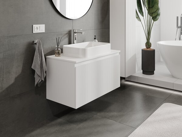 Mexen Rivel, mobilier baie 90 cm, 1 sertar, canelat, alb mat, 91A20-09047-1-BF01
