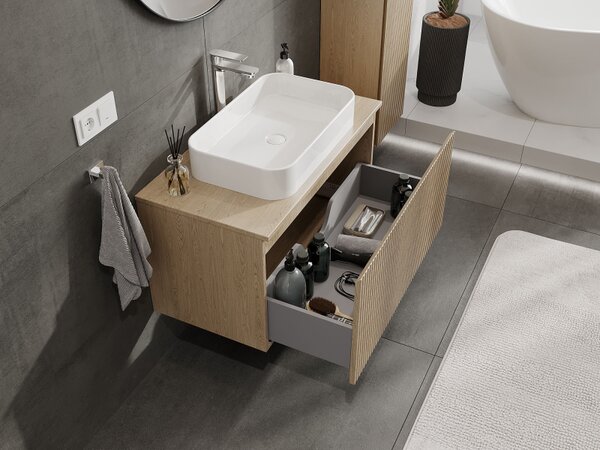 Mexen Rivel, mobilier baie 90 cm, 1 sertar, canelat, stejar, 91A20-09047-1-BF81