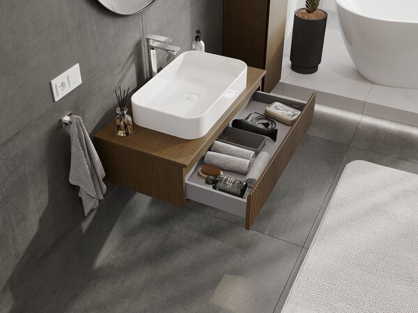 Mexen Rivel, mobilier baie 90 cm, 1 sertar, canelat, nuc, 91A20-09023-1-BF86