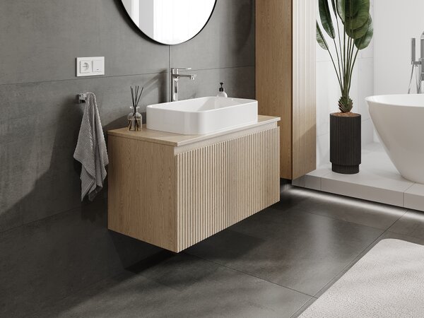 Mexen Rivel, mobilier baie 90 cm, 1 sertar, canelat, stejar, 91A20-09047-1-BF81