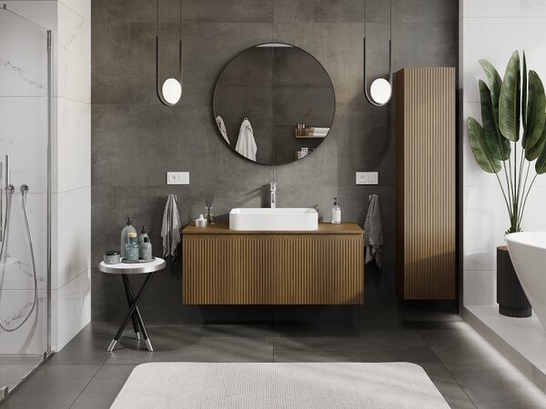 Mexen Rivel, mobilier de baie sub lavoar 120 cm, 1 sertar, canelat, nuc, 91A20-12047-1-BF86