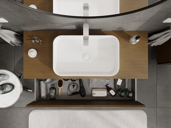 Mexen Rivel, mobilier de baie sub lavoar 120 cm, 1 sertar, canelat, nuc, 91A20-12047-1-BF86
