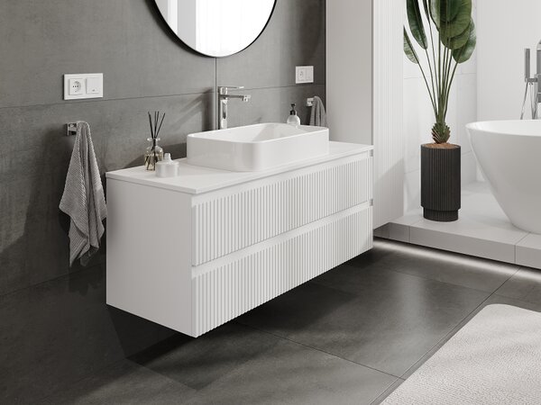 Mexen Rivel, mobilier de baie sub lavoar 120 cm, 2 sertare, canelat, alb mat, 91A20-12047-2-BFF01