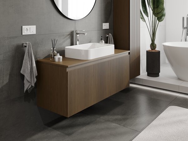 Mexen Rivel, mobilier de baie sub lavoar 120 cm, 1 sertar, canelat, nuc, 91A20-12047-1-BF86