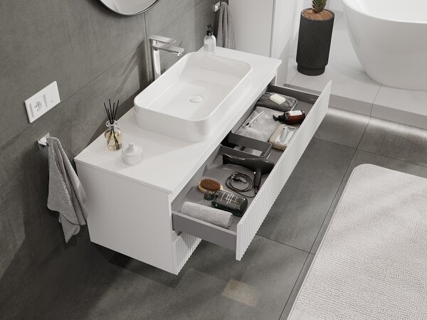 Mexen Rivel, mobilier de baie sub lavoar 120 cm, 2 sertare, canelat, alb mat, 91A20-12047-2-BFF01
