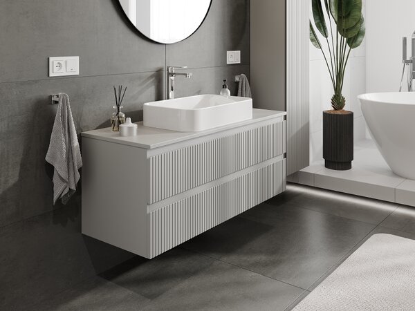 Mexen Rivel, mobilier baie sub chiuvetă 120 cm, 2 sertare, canelat, gri mat, 91A20-12047-2-BFF62