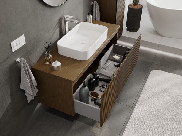 Mexen Rivel, mobilier de baie sub lavoar 120 cm, 1 sertar, canelat, nuc, 91A20-12047-1-BF86