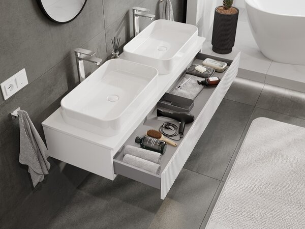 Mexen Rivel, mobilier de baie sub lavoar 140 cm cu partea superioară, 1 sertar, canelat, alb mat, 91A20-14023-1-BFC01