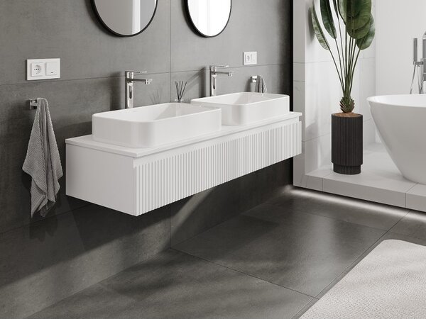 Mexen Rivel, mobilier de baie sub lavoar 140 cm cu partea superioară, 1 sertar, canelat, alb mat, 91A20-14023-1-BFC01