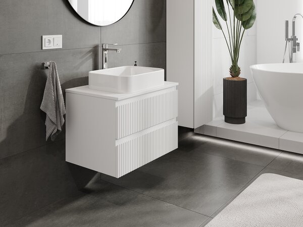 Mexen Rivel, mobilier de baie sub lavoar 70 cm, 2 sertare, canelat, alb mat, 91A20-07047-2-BFF01
