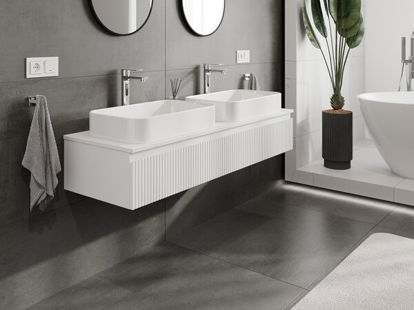 Mexen Rivel, mobilier de baie sub chiuvetă 140 cm, 1 sertar, canelat, alb mat, 91A20-14023-1-BF01