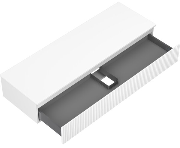 Mexen Rivel, mobilier de baie sub lavoar 140 cm cu partea superioară, 1 sertar, canelat, alb mat, 91A20-14023-1-BFC01