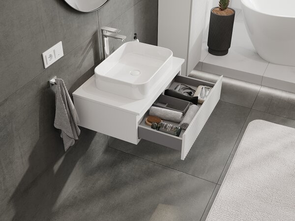 Mexen Rivel, mobilier baie sub lavoar 70 cm, 1 sertar, canelat, alb mat, 91A20-07023-1-BF01