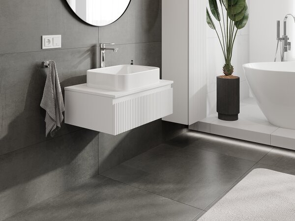 Mexen Rivel, mobilier baie sub lavoar 70 cm, 1 sertar, canelat, alb mat, 91A20-07023-1-BF01
