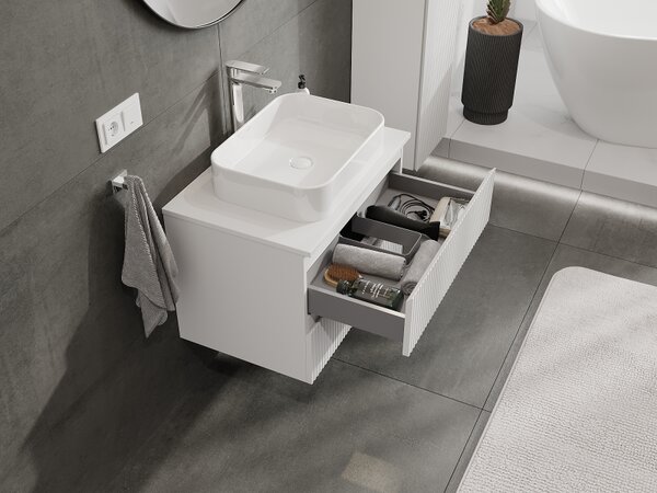 Mexen Rivel, mobilier de baie sub lavoar 70 cm, 2 sertare, canelat, alb mat, 91A20-07047-2-BFF01