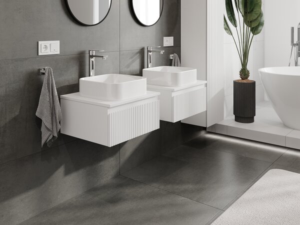 Mexen Rivel, mobilier de baie sub lavoar 50 cm, 1 sertar, canelat, alb mat, 91A20-05023-1-BF01