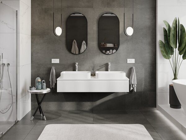 Mexen Rivel, mobilier de baie sub chiuvetă 140 cm, 1 sertar, canelat, alb mat, 91A20-14023-1-BF01