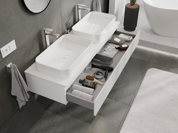 Mexen Rivel, mobilier de baie sub chiuvetă 140 cm, 1 sertar, canelat, alb mat, 91A20-14023-1-BF01