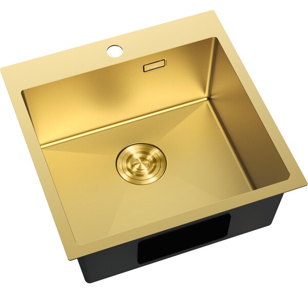 Chiuvetă Mexen Solix, din oțel inoxidabil cu 1 compartiment, 500 x 500 mm, auriu periat, 6407501000-55