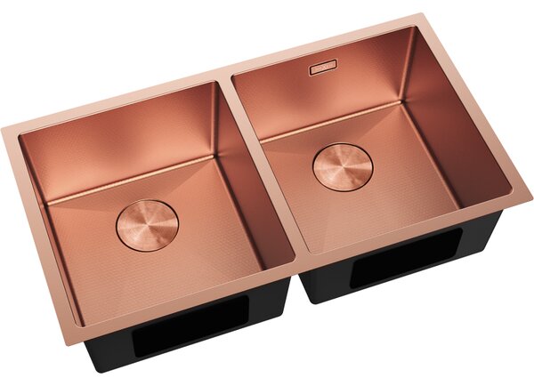 Chiuvetă Mexen Binox din oțel inoxidabil cu 2 compartimente, 800 x 450 mm, cupru periat, model fagure, 6421802000-65HC