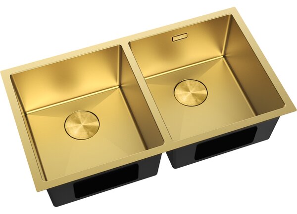 Chiuvetă Mexen Binox din oțel inoxidabil cu 2 compartimente, 800 x 450 mm, auriu periat, 6421802000-55