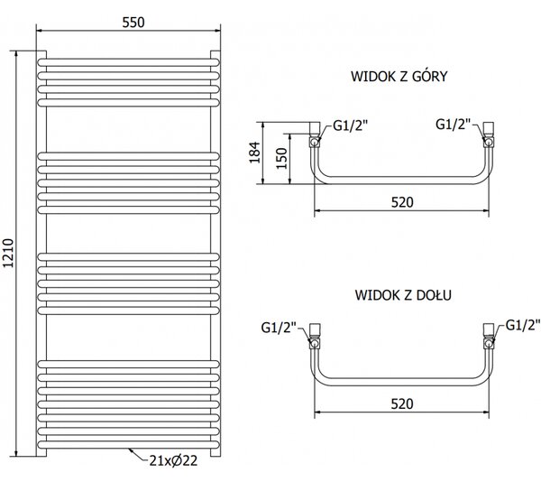 Mexen Apollo calorifer electric 1210 x 550 mm, 600 W, negru - W117-1210-550-2600-70