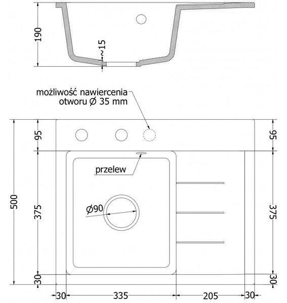 Mexen Ben, chiuvetă granit cu 1 cameră 600x500x190 mm, stânga + sifon auriu, bej, 6522605000-69-G