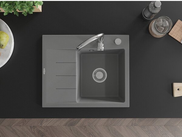 Mexen Ben, chiuveta granit cu 1 camera 600x500x190 mm, dreapta + sifon crom, gri, 6523605000-71