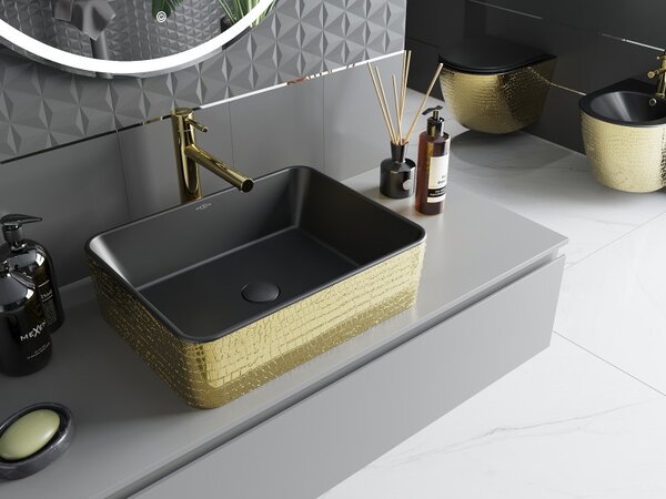 Mexen Catia, chiuveta blat 48x37x14 cm, model negru mat-auriu, 21314878