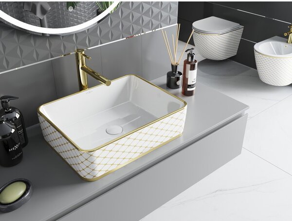 Mexen Catia, chiuveta blat 48x37x14 cm, model alb lucios-auriu, 21314809