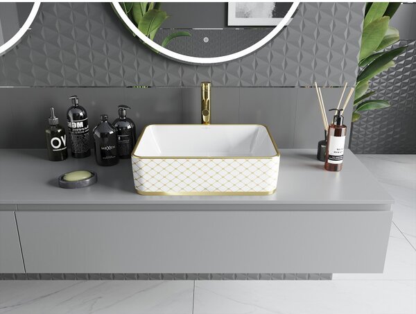 Mexen Catia, chiuveta blat 48x37x14 cm, model alb lucios-auriu, 21314809