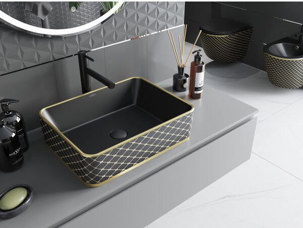 Mexen Catia, chiuveta blat 48x37x14 cm, model negru mat-auriu, 21314879