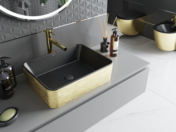 Mexen Catia, chiuveta blat 48x37x14 cm, model negru mat-auriu, 21314877