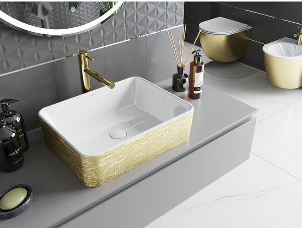 Mexen Catia, chiuveta blat 48x37x14 cm, model alb lucios-auriu, 21314817