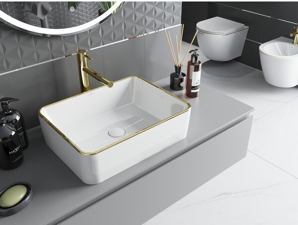 Mexen Catia, chiuveta blat 48x37x14 cm, margine alb lucios-auriu, 21314805