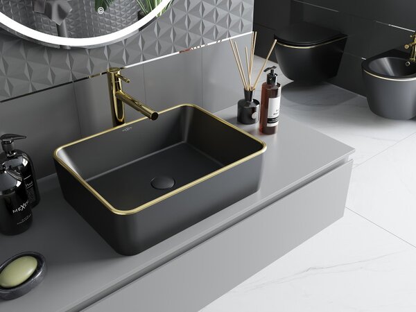 Mexen Catia, chiuveta blat 48x37x14 cm, margine negru-aurie mat, 21314875
