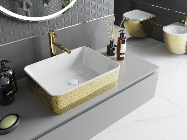 Mexen Catia, chiuveta blat 48x37x14 cm, model alb lucios-auriu, 21314808