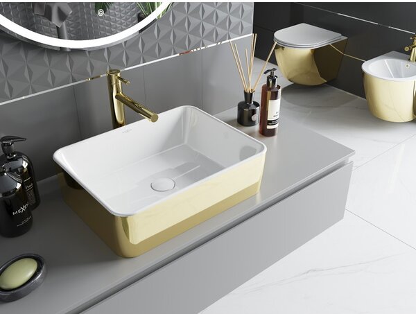 Mexen Catia, chiuveta blat 48x37x14 cm, alb lucios-auriu, 21314806