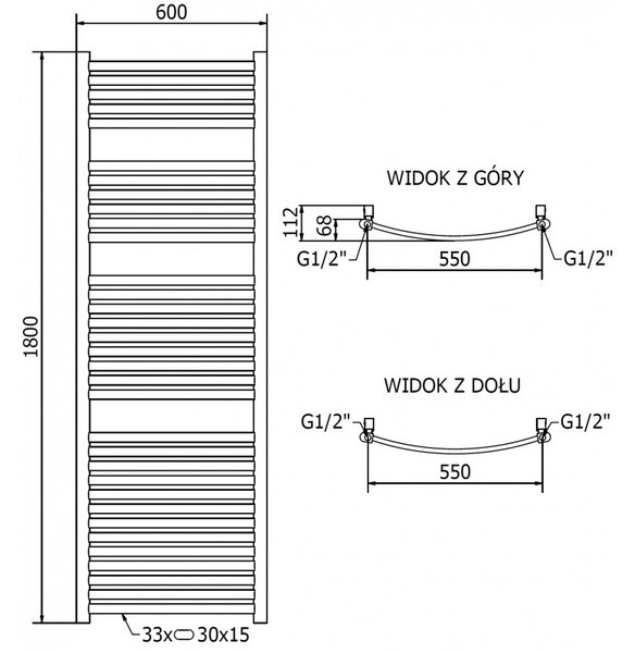 Mexen Helios, element electric de încălzire 1800 x 600 mm, 900 W, auriu lucios, W103-1800-600-2900-50