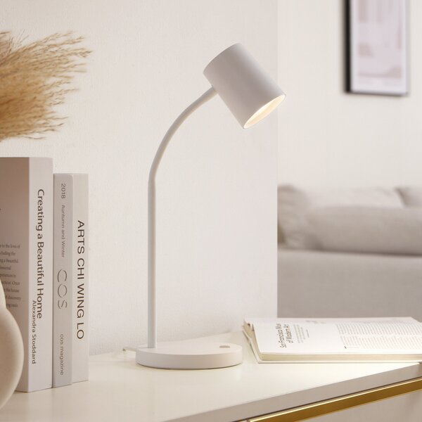 Lindby Lampă de masă Radka, alb, plastic, GU10, braț flexibil, Alb, Studiu / Birou, Plastic, Modern