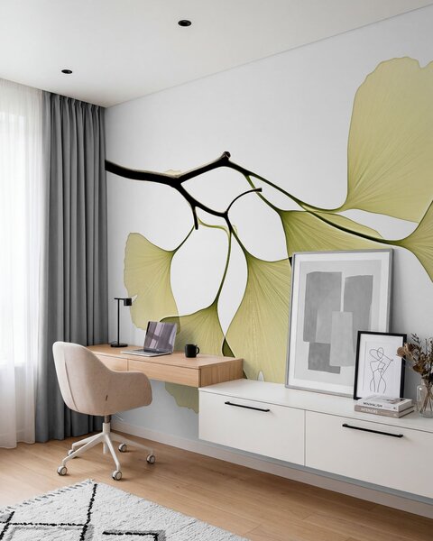 Tapet Frunze de ginkgo în formă de evantai, Fototapet Natură, w09968 : Uwalls.ro