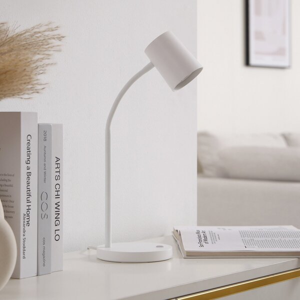 Lindby Lampă de masă Radka, alb, plastic, GU10, braț flexibil, Alb, Studiu / Birou, Plastic, Modern