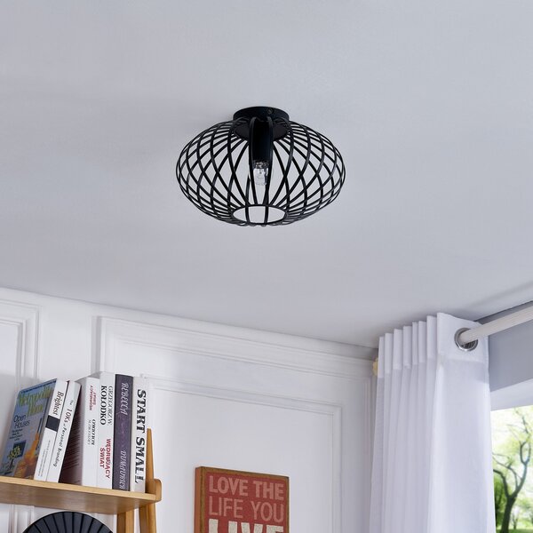 Lindby Plafonieră Maivi, negru, 30 cm, fier, cușcă, reglabil, Negru, Camera de zi / sufragerie, Metal, Modern