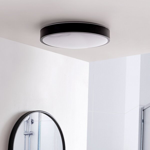 Lindby plafonieră LED Medon, Ø 38 cm, negru, IP44, metal, Negru, Baie, Metal, Modern