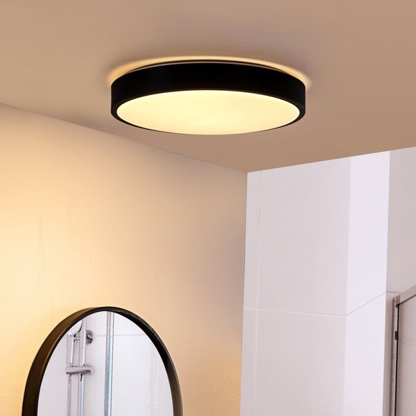 Lindby plafonieră LED Medon, Ø 38 cm, negru, IP44, metal, Negru, Baie, Metal, Modern