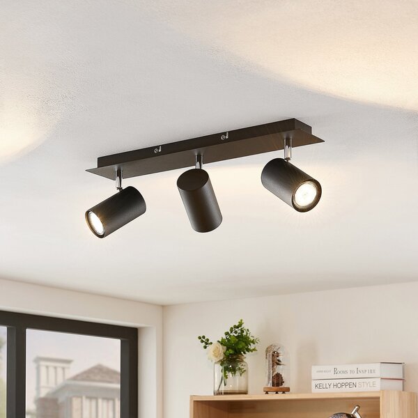 Lindby Spot de plafon Joffrey, 49cm, negru, 3 becuri, GU10, reglabil, Negru, Camera de zi / sufragerie, Metal, Modern